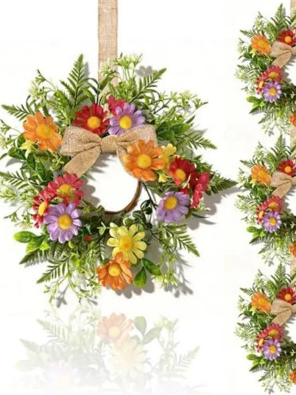4 Pcs Mini Flowers Wreaths for Cabinets with Orange Red Purple Yellow Daisy